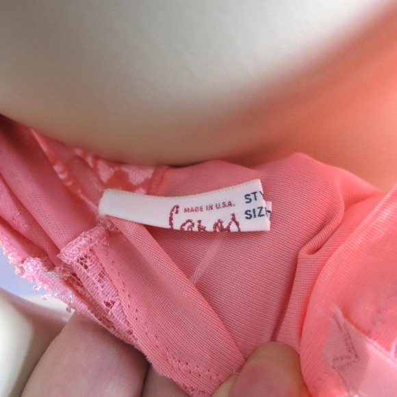 Vintage 1960s Flamingo Pink Lace Slip Dress Small | Fairycore Coquette Lingerie - Picture 9 of 9